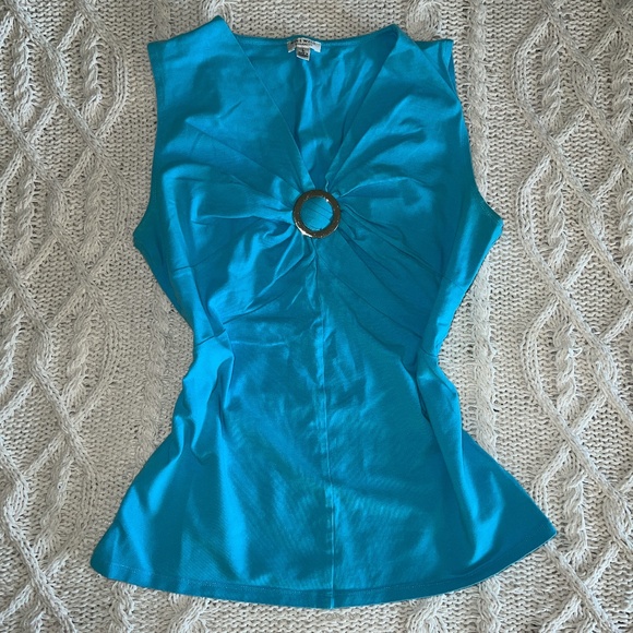 Vintage Y2K Aquamarine Blue Blouse - Picture 1 of 8